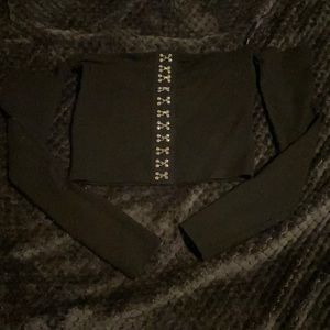Off the Shoulder Long Sleeve Black Crop Top w/ Silver Details